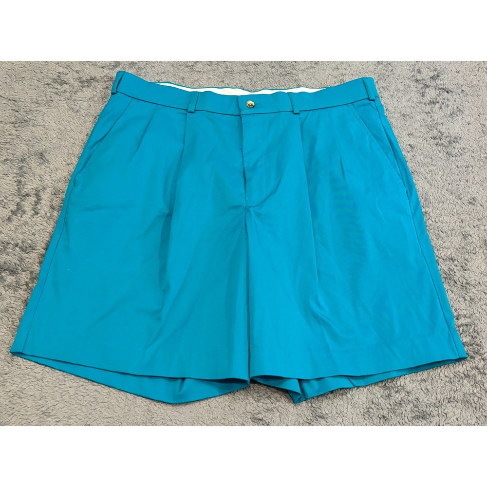 Vintage Sportif Shorts Mens 36 Teal Pleated Tennis Golf Above Knee Preppy